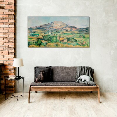Mountain landscape in pastel colors Wall art on glass