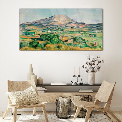 Mountain landscape in pastel colors Wall art on glass