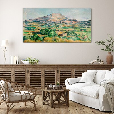 Mountain landscape in pastel colors Wall art on glass