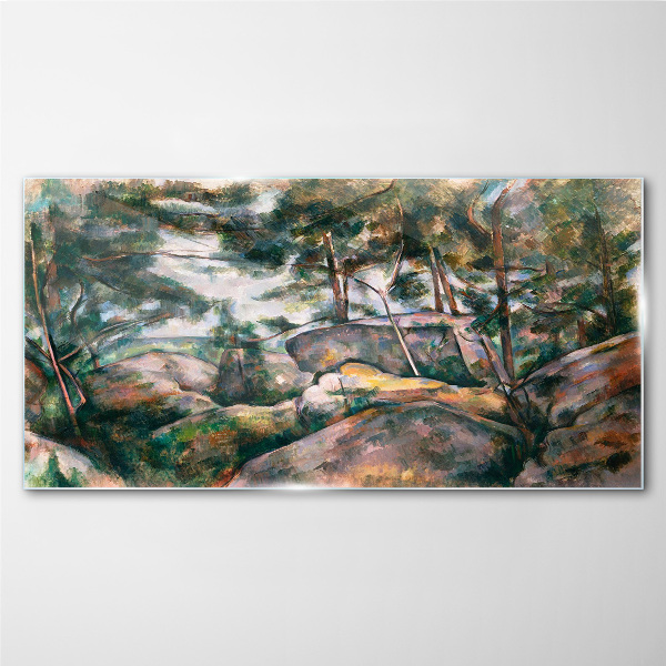 A stony landscape among trees Glass art print