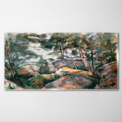 A stony landscape among trees Glass art print