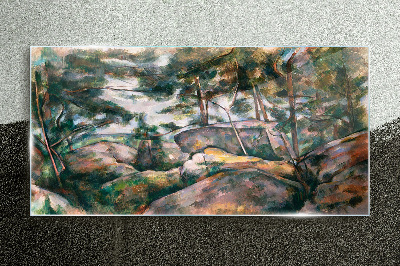 A stony landscape among trees Glass art print