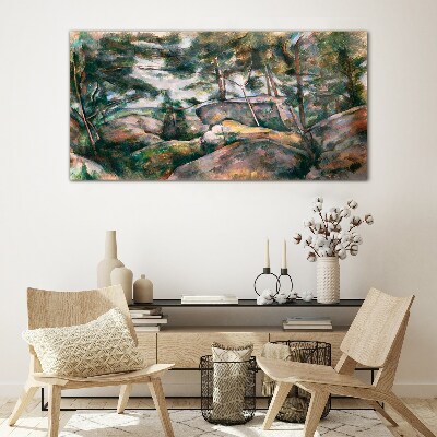 A stony landscape among trees Glass art print