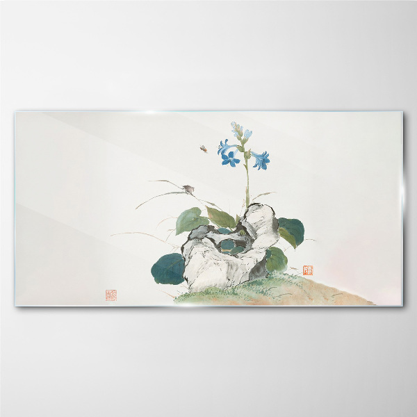 Flower on a stone background Wall art on glass