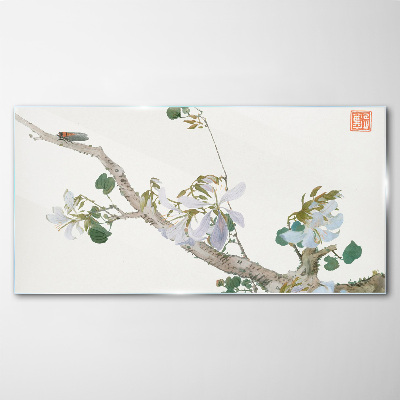 Flower branch with cicada Glass art print