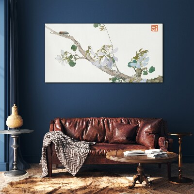 Flower branch with cicada Glass art print