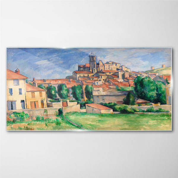 View of the city with greenery Wall art on glass