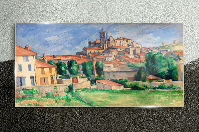 View of the city with greenery Wall art on glass