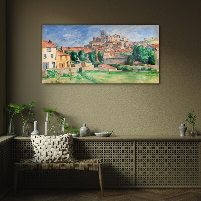View of the city with greenery Wall art on glass