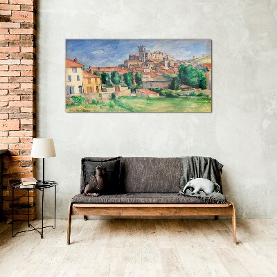 View of the city with greenery Wall art on glass
