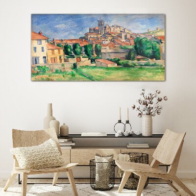 View of the city with greenery Wall art on glass