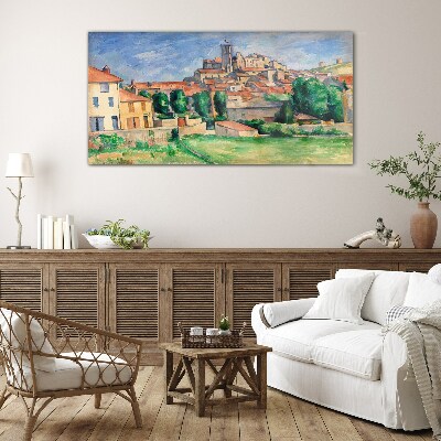 View of the city with greenery Wall art on glass