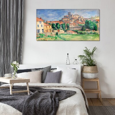 View of the city with greenery Wall art on glass