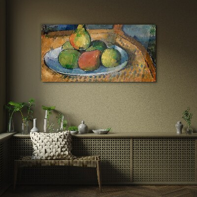 A plate of fruit on a chair Glass Wall Art