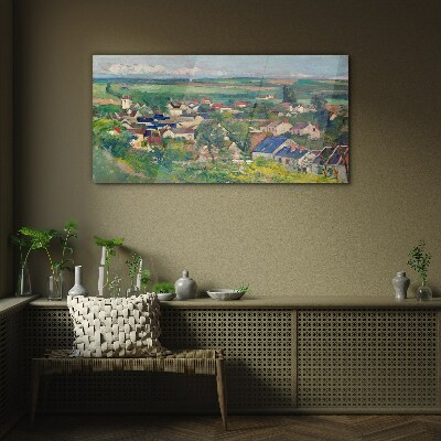 View of the village in daylight Wall art on glass