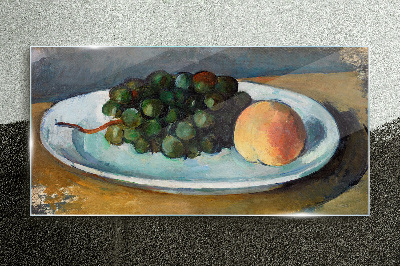 Fruit composition on a plate Glass art print