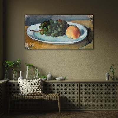 Fruit composition on a plate Glass art print