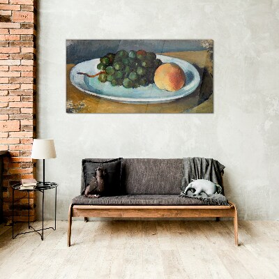 Fruit composition on a plate Glass art print