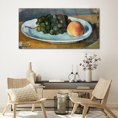 Fruit composition on a plate Glass art print