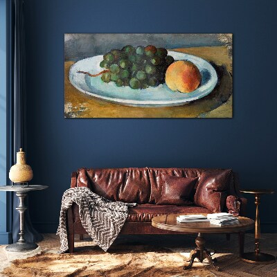 Fruit composition on a plate Glass art print