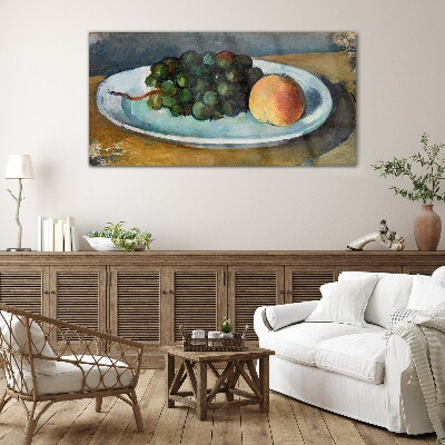 Fruit composition on a plate Glass art print