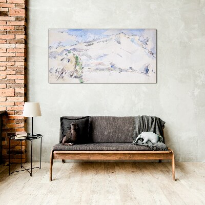 Mountain landscape in pastel shades Glass art print