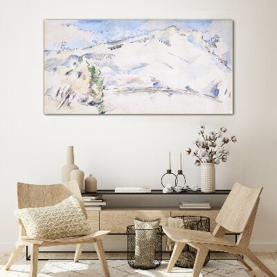 Mountain landscape in pastel shades Glass art print