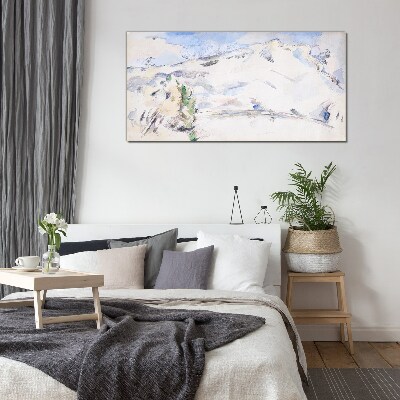 Mountain landscape in pastel shades Glass art print