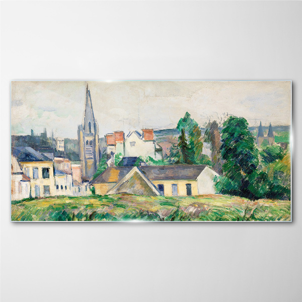 Rural landscape with a church Glass art print