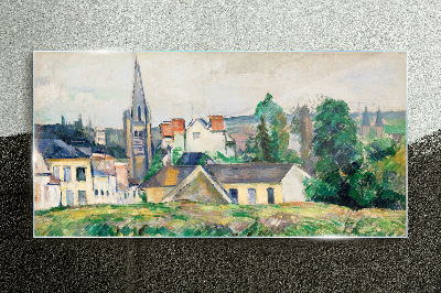 Rural landscape with a church Glass art print