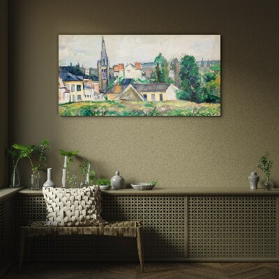 Rural landscape with a church Glass art print