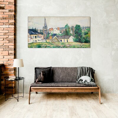 Rural landscape with a church Glass art print