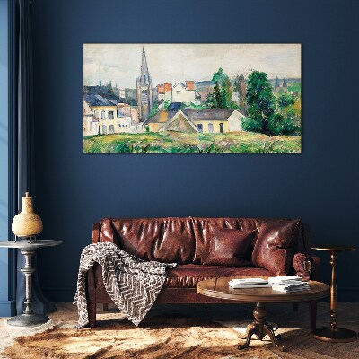 Rural landscape with a church Glass art print