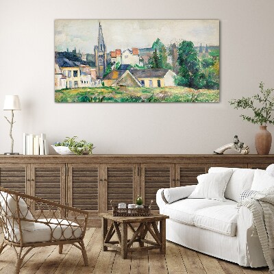 Rural landscape with a church Glass art print