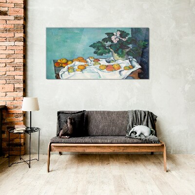 Fruit table with vase Wall art on glass