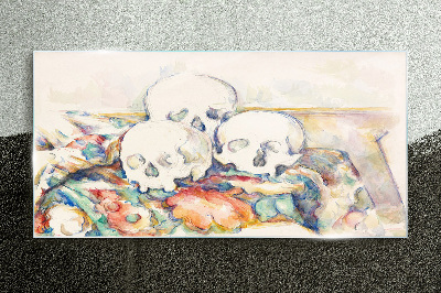 Still life of three skulls Glass Wall Art