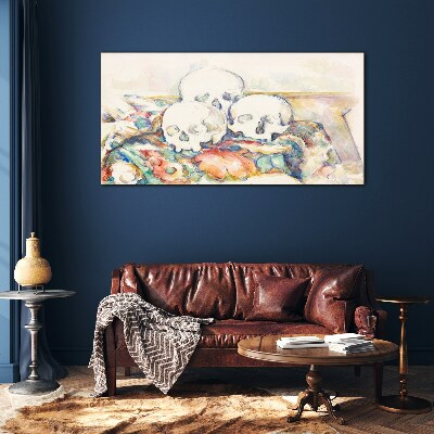 Still life of three skulls Glass Wall Art