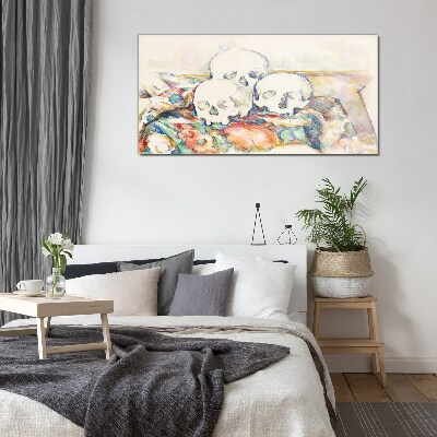 Still life of three skulls Glass Wall Art