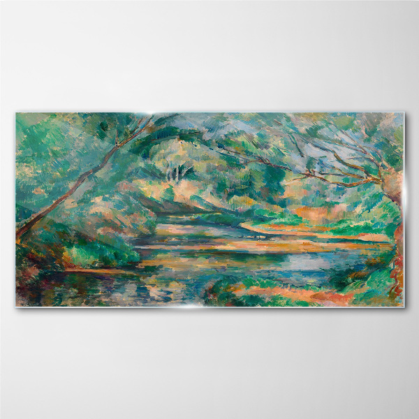 Green landscape with a river Wall art on glass