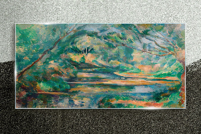 Green landscape with a river Wall art on glass