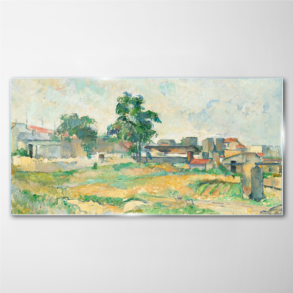 Landscape with a tree and buildings Glass art print