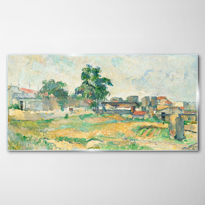 Landscape with a tree and buildings Glass art print