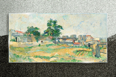 Landscape with a tree and buildings Glass art print
