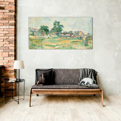 Landscape with a tree and buildings Glass art print