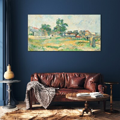 Landscape with a tree and buildings Glass art print