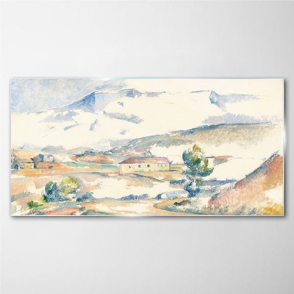 Mountain landscape in pastel shades Glass art print