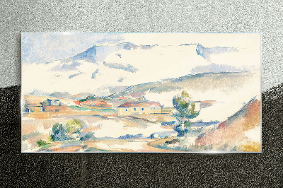 Mountain landscape in pastel shades Glass art print
