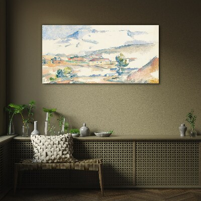 Mountain landscape in pastel shades Glass art print