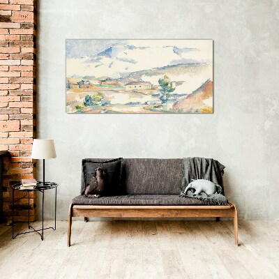 Mountain landscape in pastel shades Glass art print