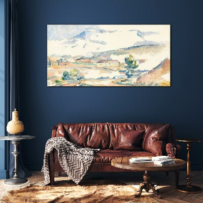 Mountain landscape in pastel shades Glass art print